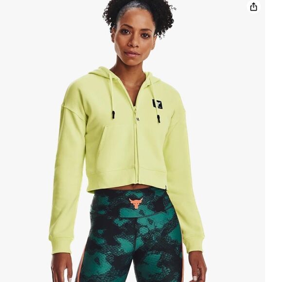 Under Armour Project Rock Heavyweight Terry Full-Zip Hoodie NWT Cropped sz large - Picture 2 of 15